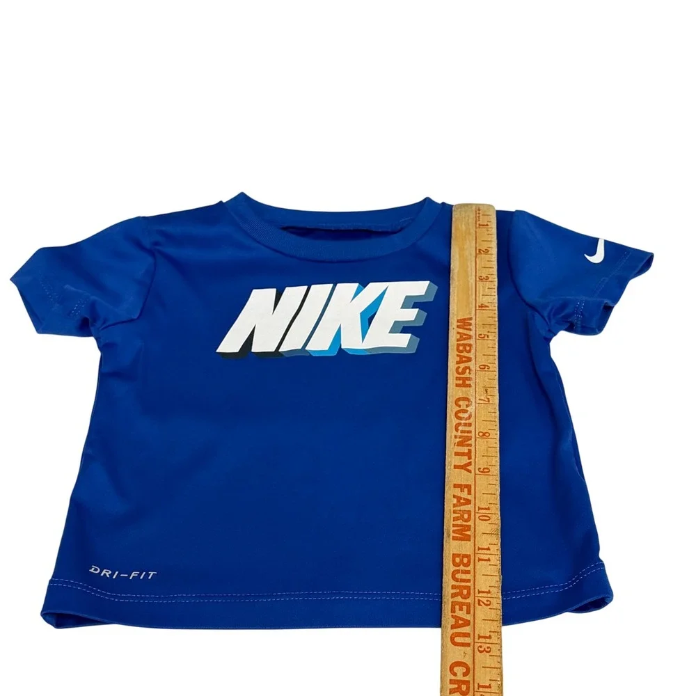 Nike Dri-FIT Blue Graphic Logo Short Sleeve Athletic T-Shirt Kids 18M Swoosh